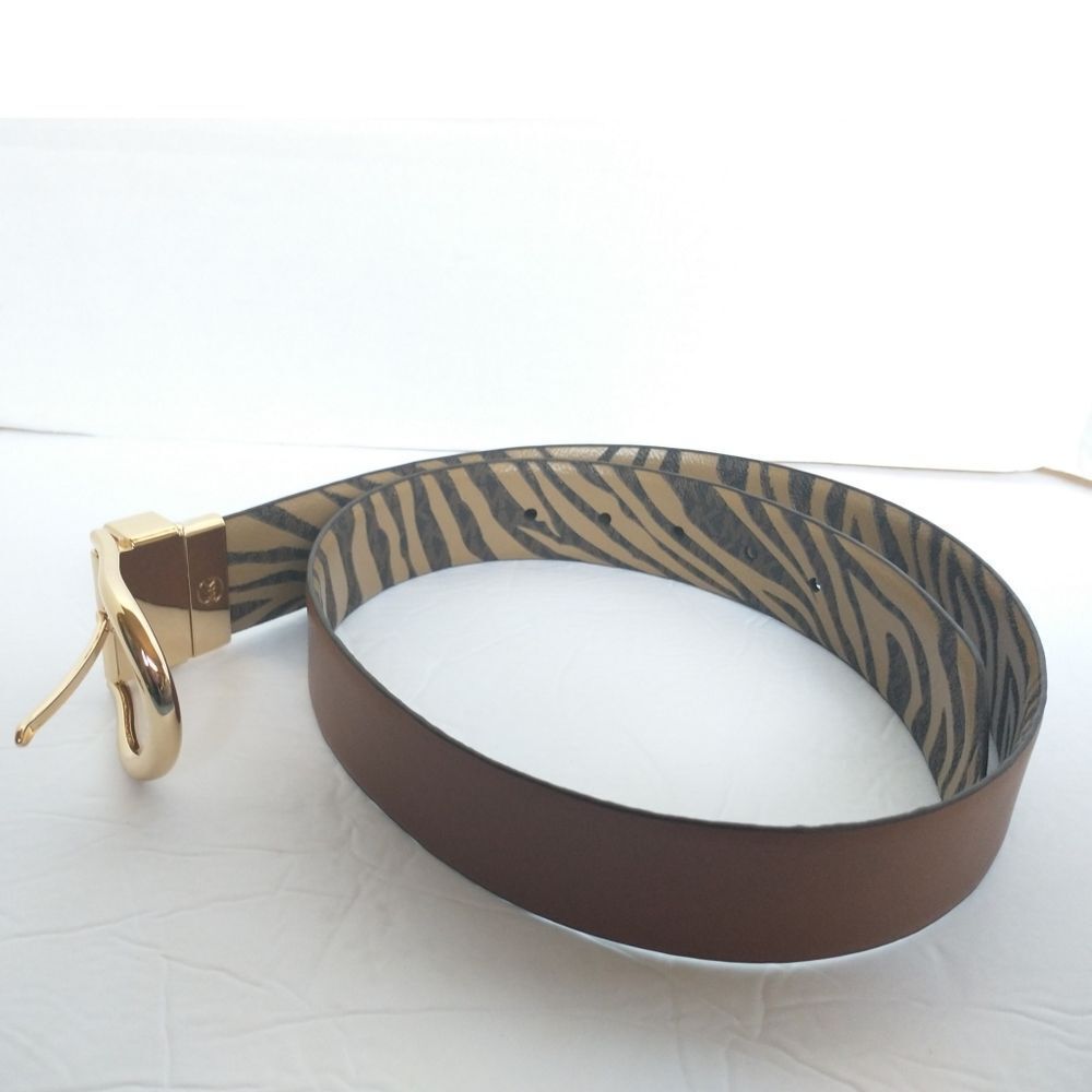 New! MICHAEL KORS Reversible Leather Belt Zebra Print Gold-tone Logo Buckle SM - Picture 12 of 13